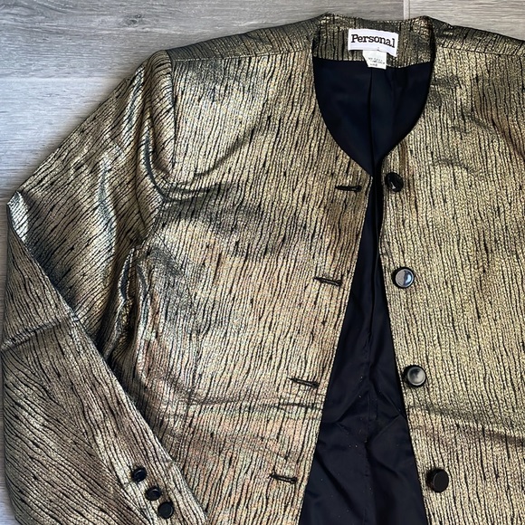 Vintage Gold Holiday Blazer Collarless Jeweled Buttons - Picture 2 of 4